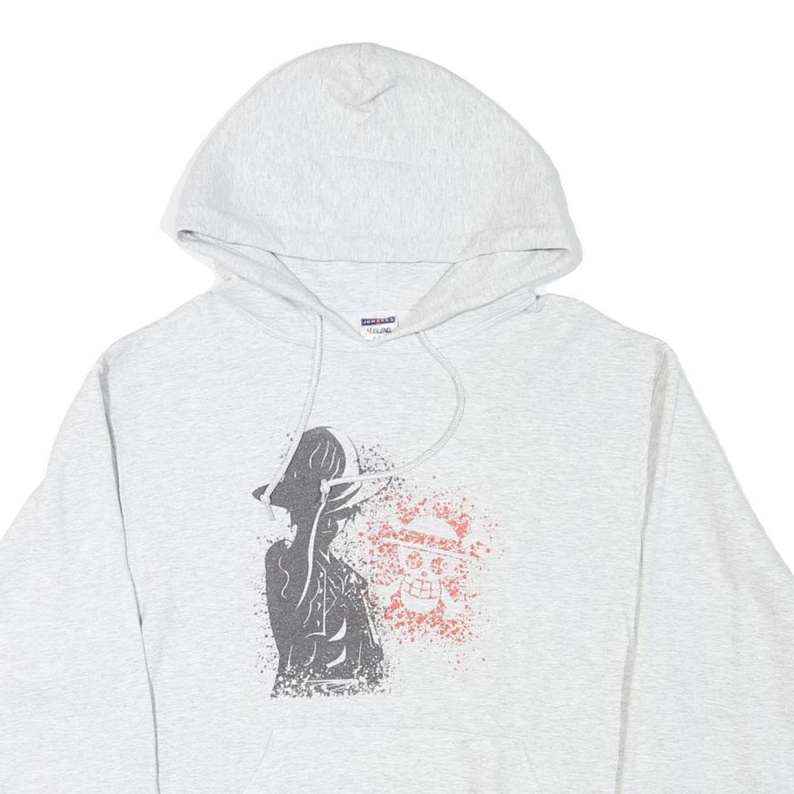 JERZEES Mens Grey Hoodie M Cotton Blend Pullover Graphic Print Casual