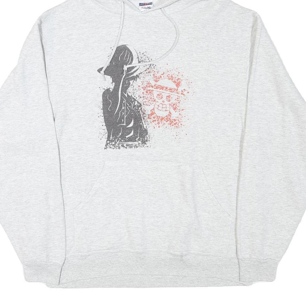 JERZEES Mens Grey Hoodie M Cotton Blend Pullover Graphic Print Casual