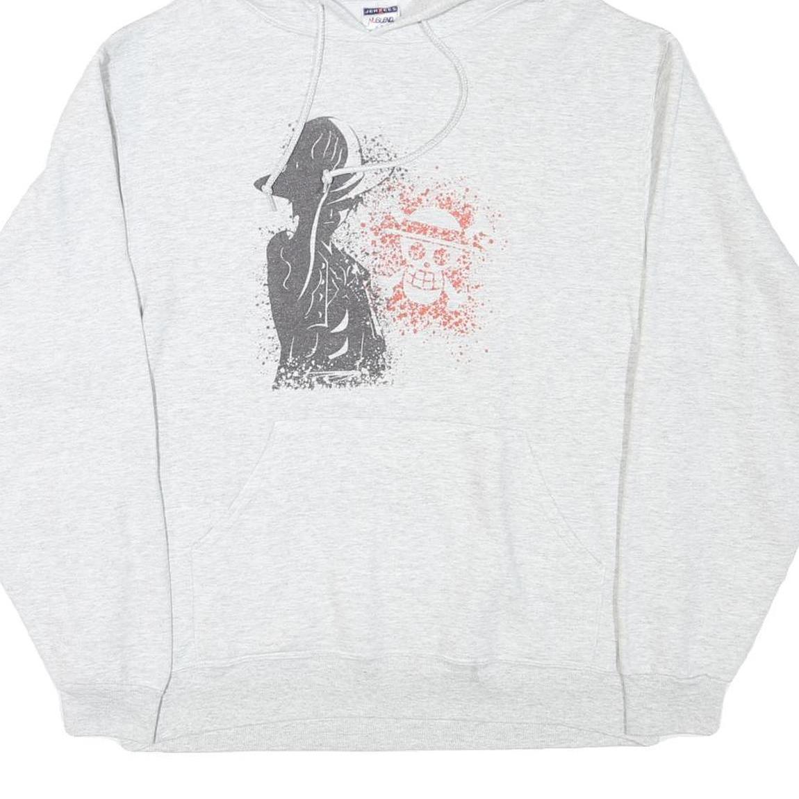 JERZEES Mens Grey Hoodie M Cotton Blend Pullover Graphic Print Casual