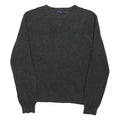 POLO RALPH LAUREN Mens Grey Plain Cotton Blend Jumper V-Neck Basic Knit M