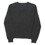 POLO RALPH LAUREN Mens Grey Plain Cotton Blend Jumper V-Neck Basic Knit M