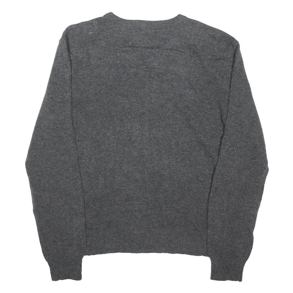 POLO RALPH LAUREN Mens Grey Plain Cotton Blend Jumper V-Neck Basic Knit M