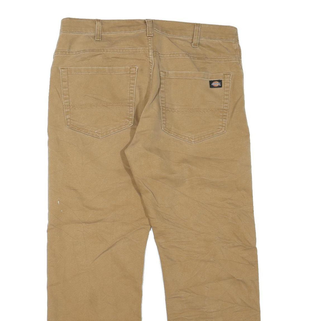 DICKIES Mens Regular Beige Cotton Blend Workwear Trousers W34 L27 Zip Closure