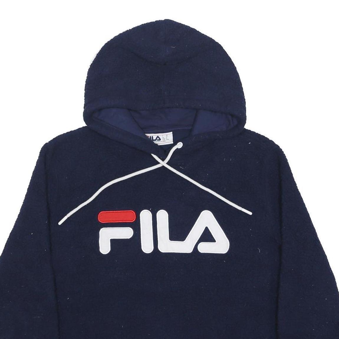 FILA Womens Blue Hoodie Pullover M Large Logo Casual Sportswear