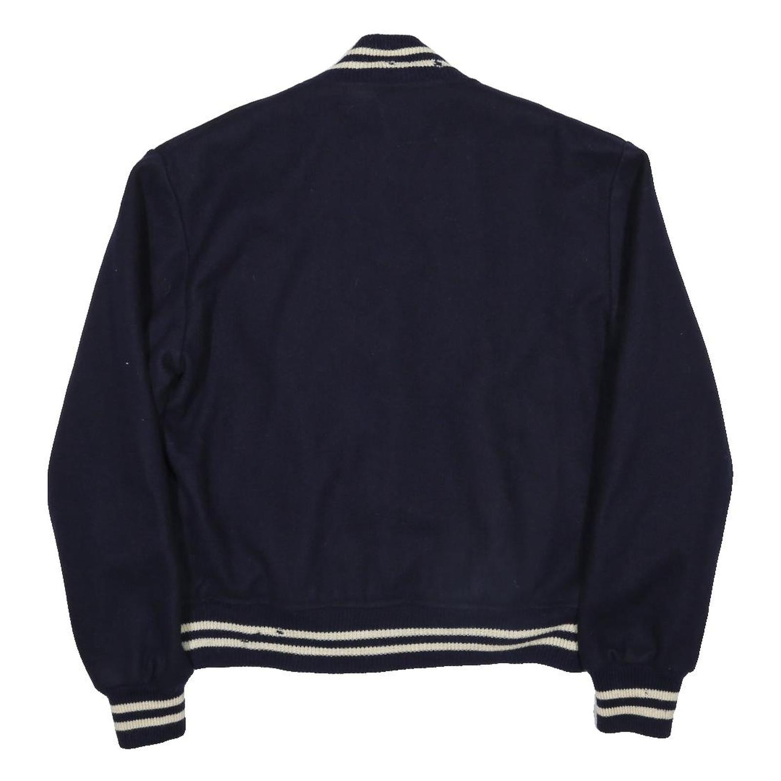 CHATNAM SPORTS CENTER Mens Navy Blue Varsity Wool Jacket L Button Closed Striped