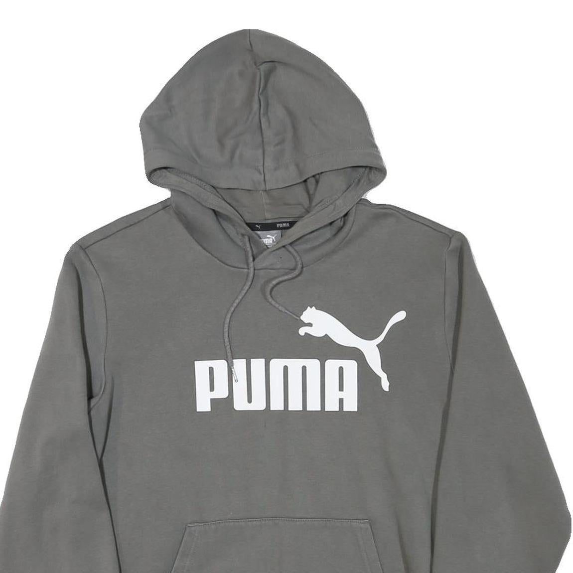 PUMA Mens Grey Hoodie S Cotton Blend Pullover Casual Sportswear