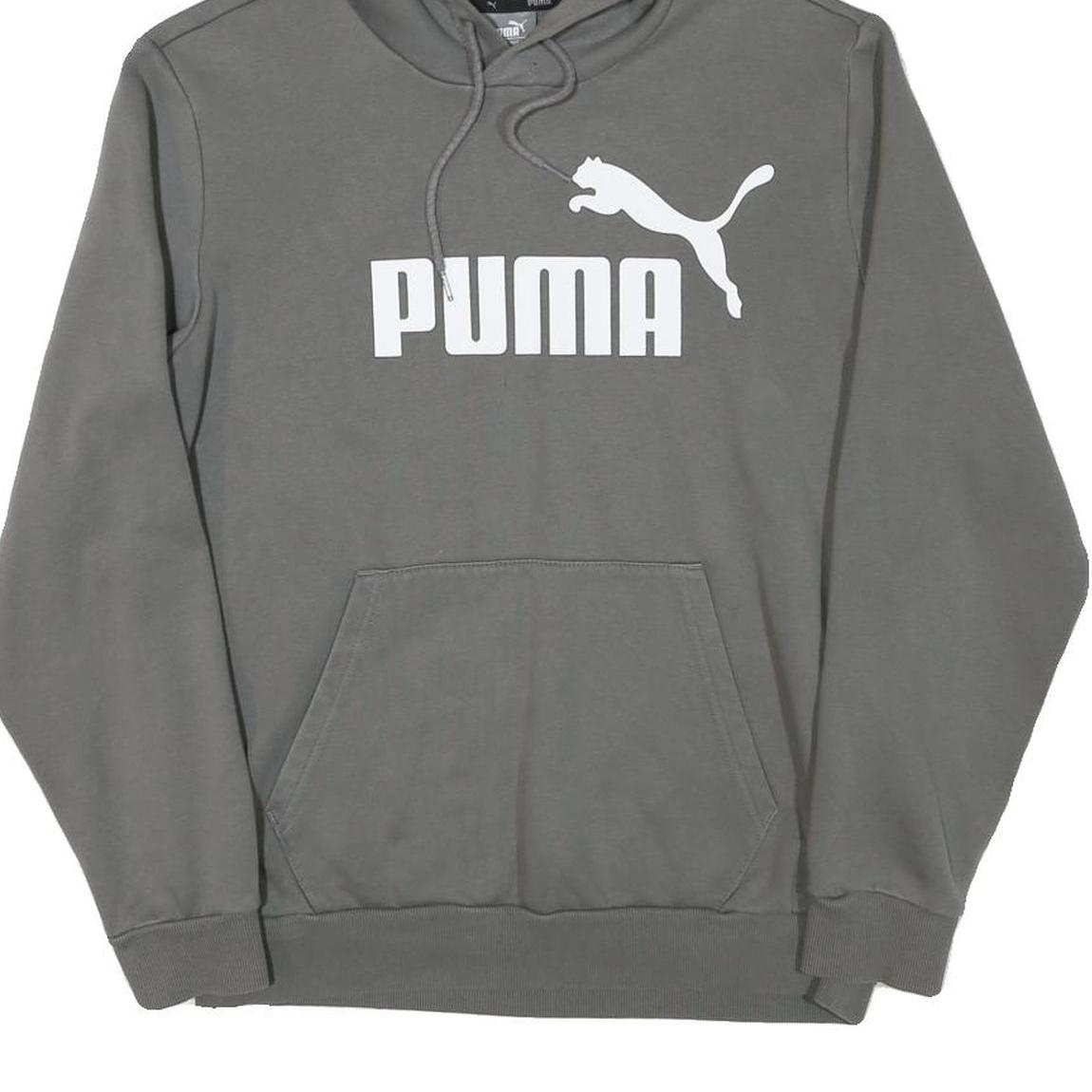 PUMA Mens Grey Hoodie S Cotton Blend Pullover Casual Sportswear