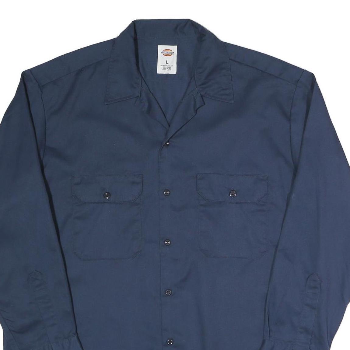 DICKIES Mens Navy Polyester Blend Work Shirt L Long Sleeve Button Closure