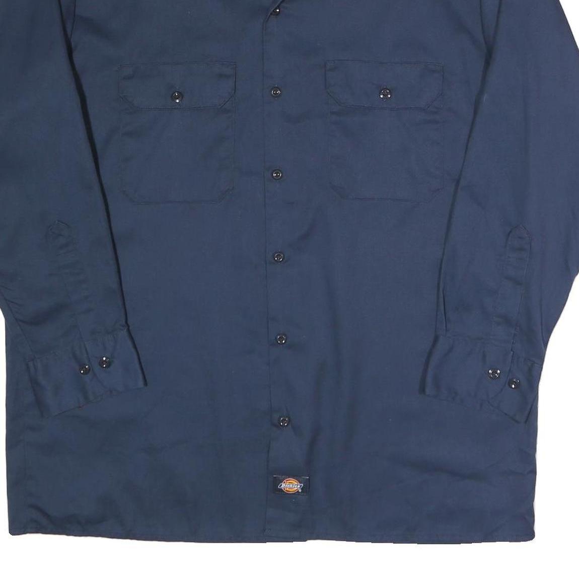 DICKIES Mens Navy Polyester Blend Work Shirt L Long Sleeve Button Closure