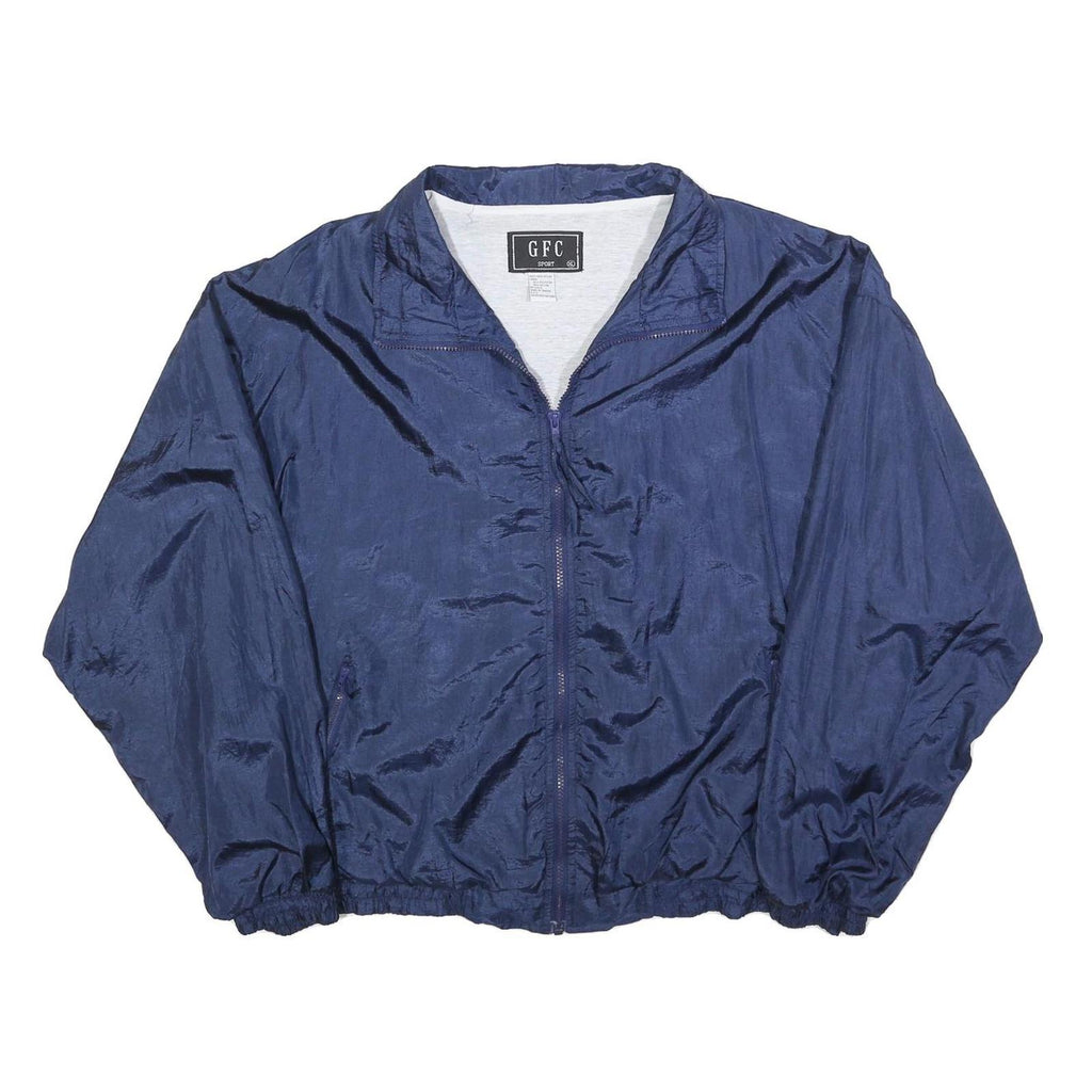 GFC Mens Blue Nylon Zip Jacket XL Lightweight Plain Sports Casual