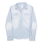 H&M Womens Light Blue Denim Shirt Long Sleeve Button Neck S Cotton Blend Casual