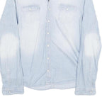 H&M Womens Light Blue Denim Shirt Long Sleeve Button Neck S Cotton Blend Casual