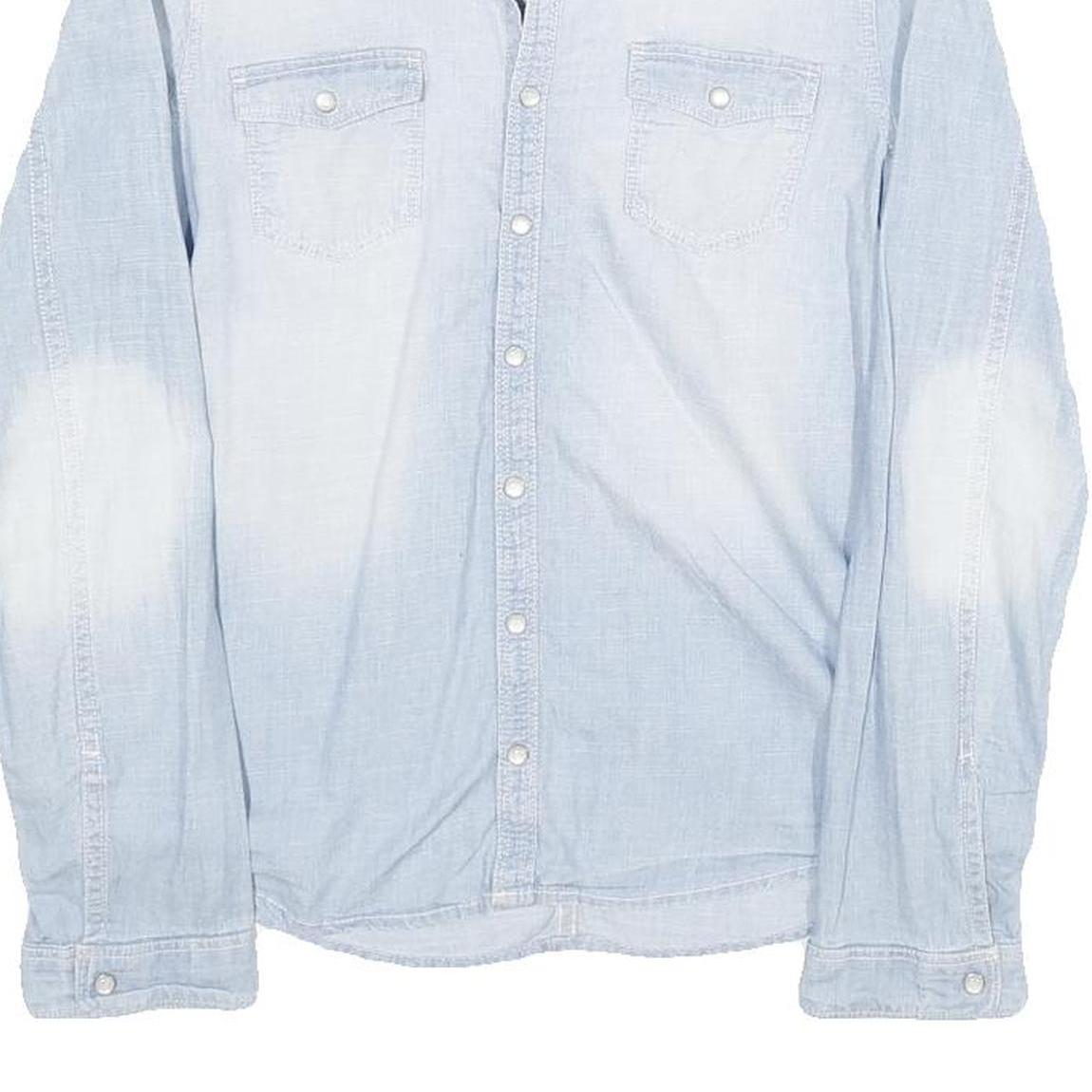 H&M Womens Light Blue Denim Shirt Long Sleeve Button Neck S Cotton Blend Casual