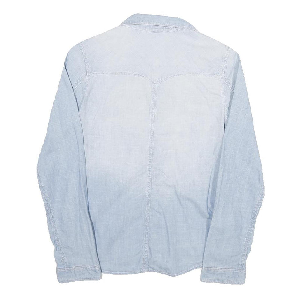 H&M Womens Light Blue Denim Shirt Long Sleeve Button Neck S Cotton Blend Casual