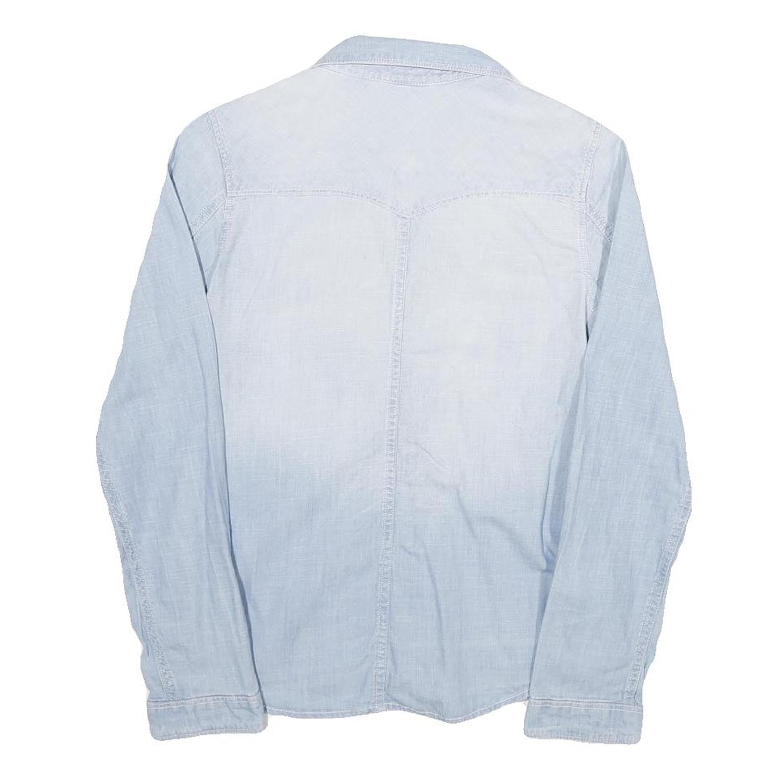 H&M Womens Light Blue Denim Shirt Long Sleeve Button Neck S Cotton Blend Casual