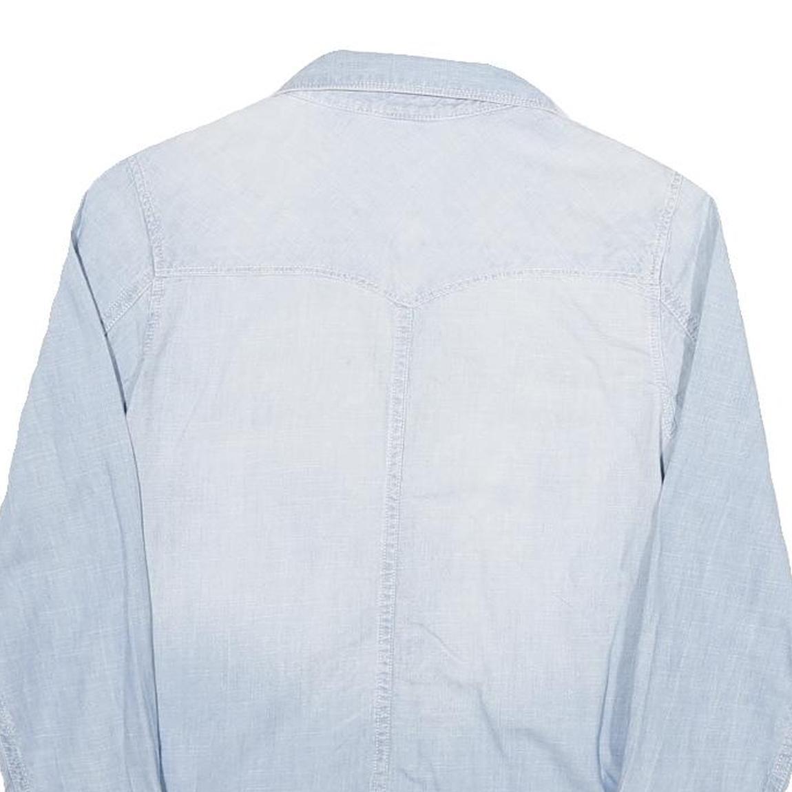 H&M Womens Light Blue Denim Shirt Long Sleeve Button Neck S Cotton Blend Casual