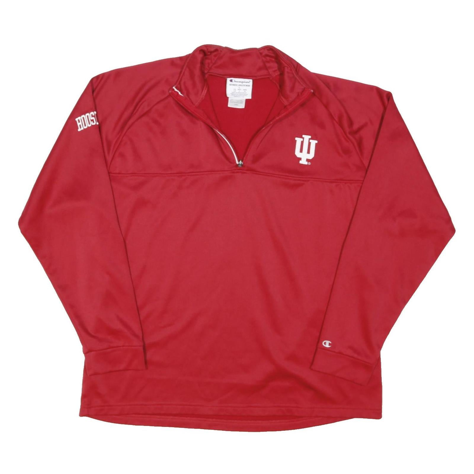 CHAMPION Mens Red Indiana University Quarter Zip Polyester Blend Jacket L