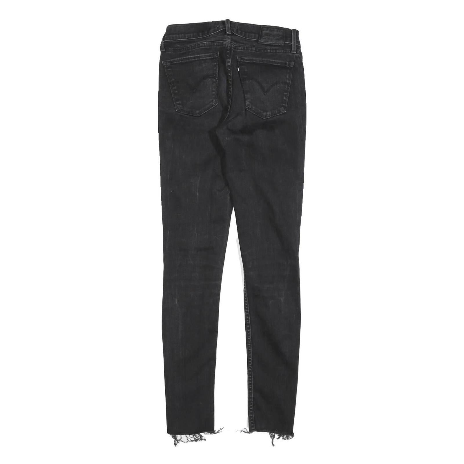 LEVI'S 710 Slim Womens Jeans Black Denim Raw W28 L28 Frayed Hem Stretch