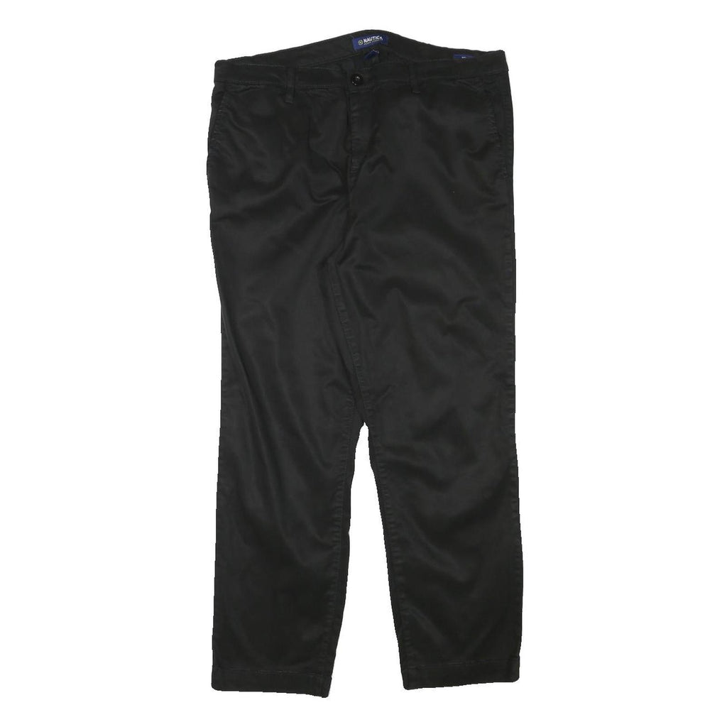 NAUTICA Womens Black Cotton Blend Slim Straight Trousers W33 L26 Stylish Casual