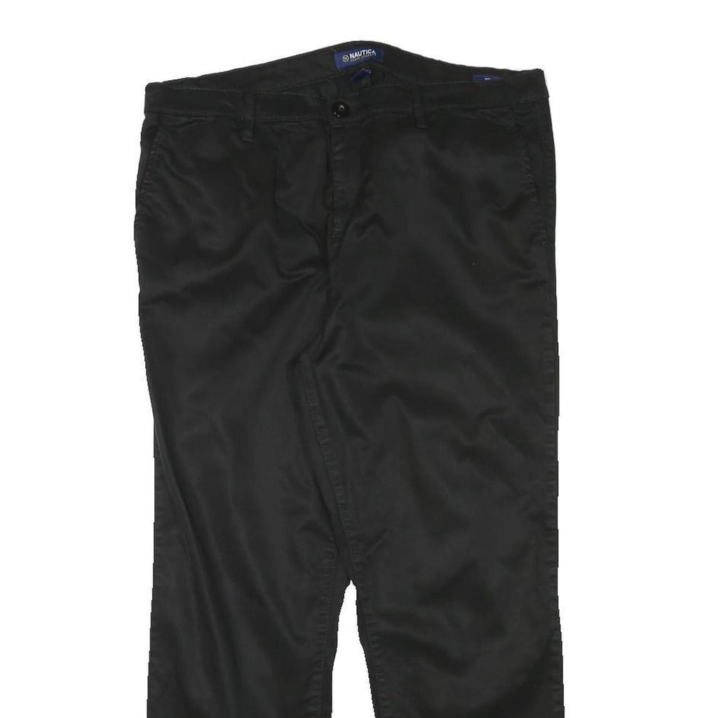 NAUTICA Womens Black Cotton Blend Slim Straight Trousers W33 L26 Stylish Casual