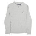 NAUTICA Mens Grey Long Sleeve Plain Polo Shirt L Cotton Classic Fit Button