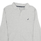 NAUTICA Mens Grey Long Sleeve Plain Polo Shirt L Cotton Classic Fit Button