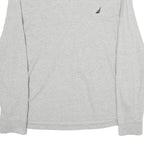 NAUTICA Mens Grey Long Sleeve Plain Polo Shirt L Cotton Classic Fit Button