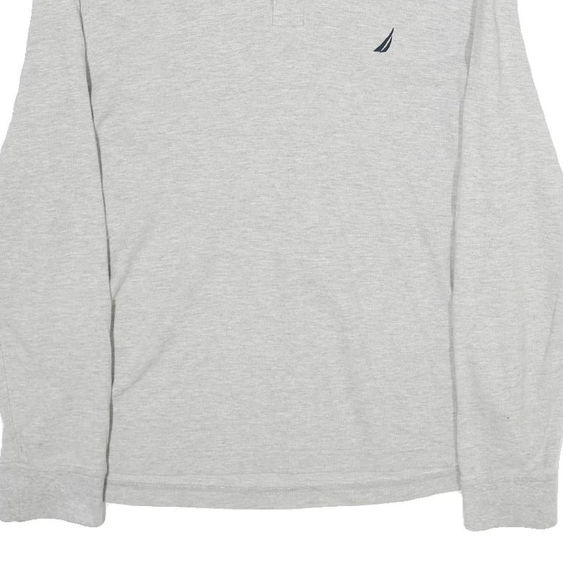 NAUTICA Mens Grey Long Sleeve Plain Polo Shirt L Cotton Classic Fit Button