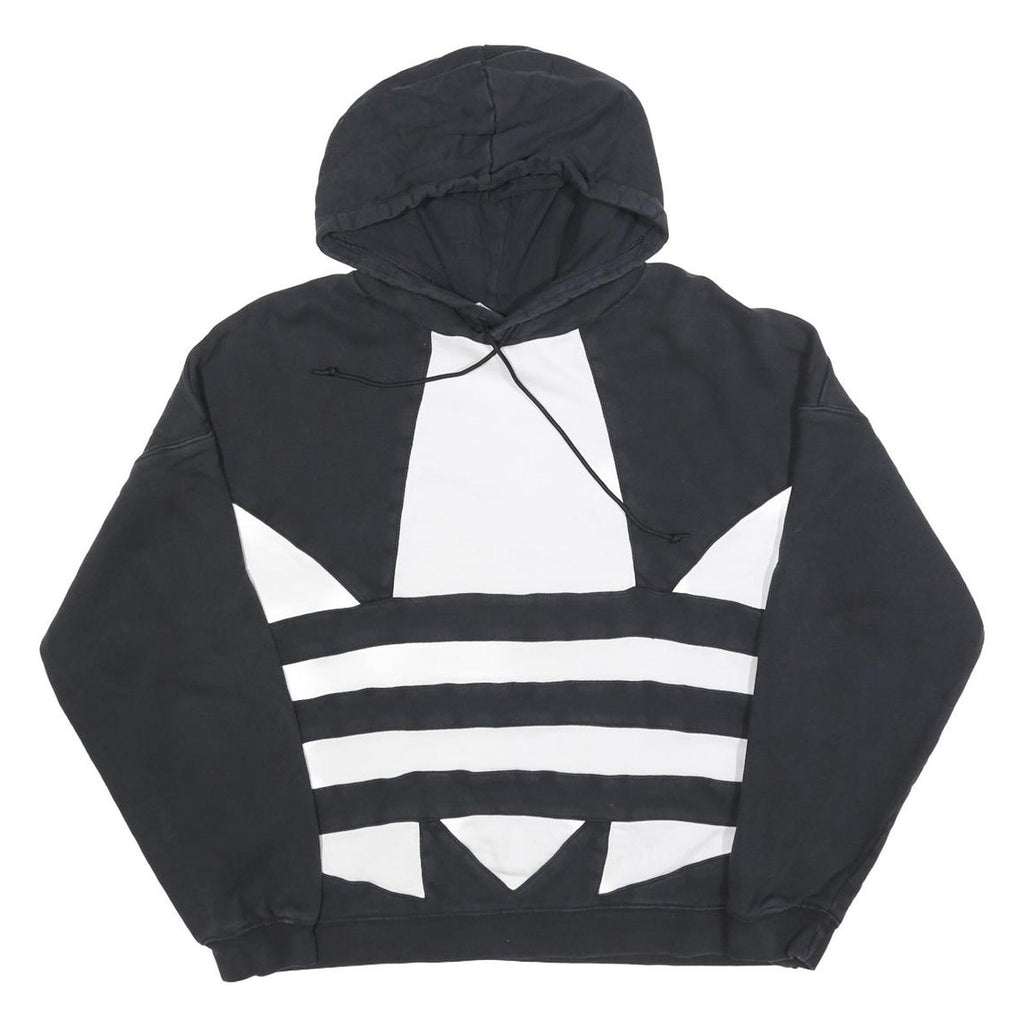 ADIDAS Womens Black & White Colourblock Pullover Hoodie UK 14 Cotton Blend