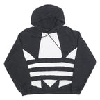ADIDAS Womens Black & White Colourblock Pullover Hoodie UK 14 Cotton Blend