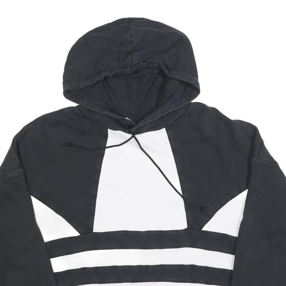 ADIDAS Womens Black & White Colourblock Pullover Hoodie UK 14 Cotton Blend