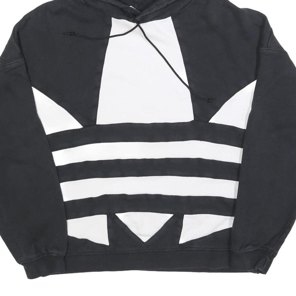 ADIDAS Womens Black & White Colourblock Pullover Hoodie UK 14 Cotton Blend