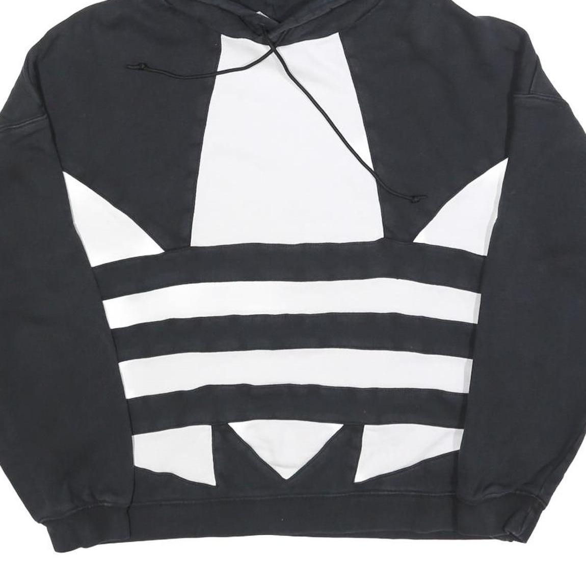 ADIDAS Womens Black & White Colourblock Pullover Hoodie UK 14 Cotton Blend