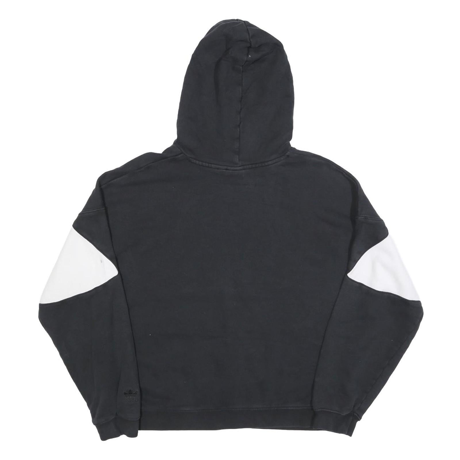 ADIDAS Womens Black & White Colourblock Pullover Hoodie UK 14 Cotton Blend