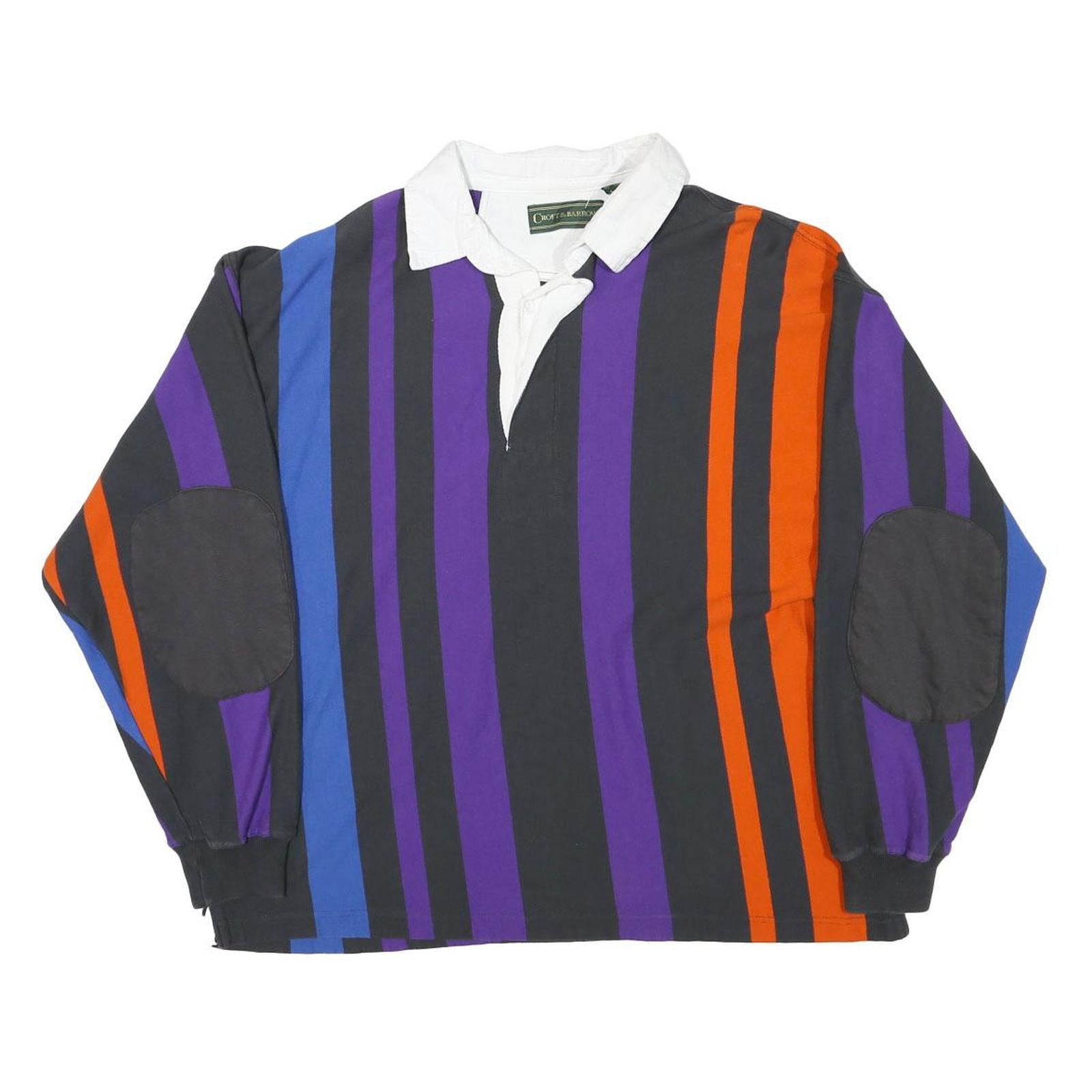 CROFT & BARROW Mens Black & Purple & Orange Striped Long Sleeve Polo Shirt L
