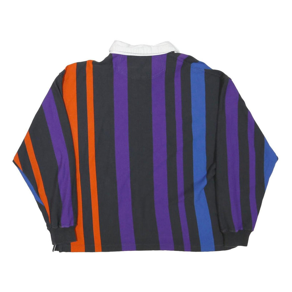 CROFT & BARROW Mens Black & Purple & Orange Striped Long Sleeve Polo Shirt L