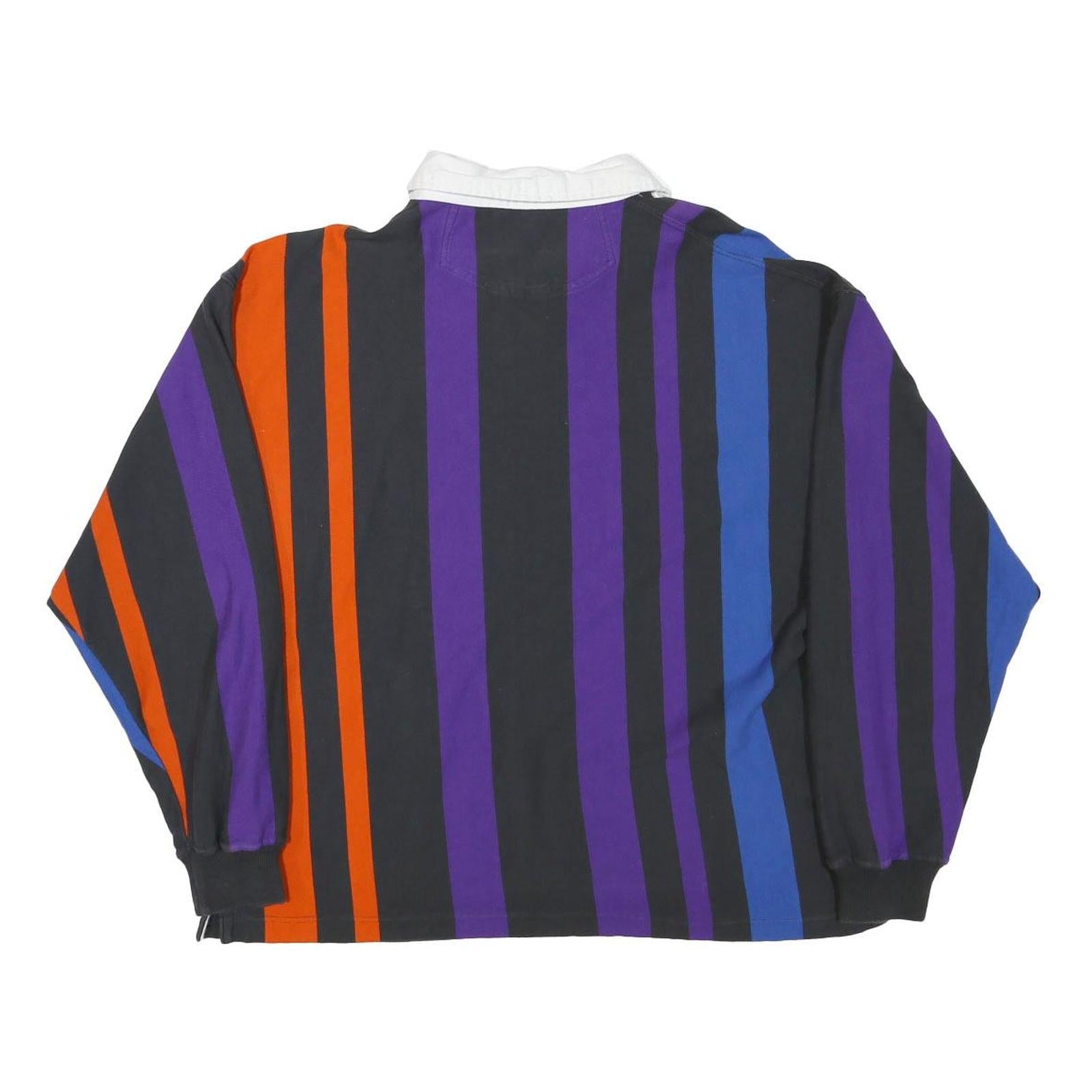 CROFT & BARROW Mens Black & Purple & Orange Striped Long Sleeve Polo Shirt L
