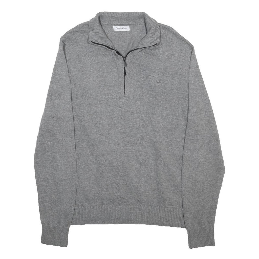 CALVIN KLEIN Mens Grey Plain Pullover Jumper Crew Neck Basic Knit M Cotton Blend