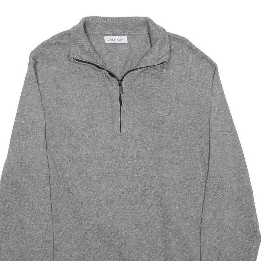 CALVIN KLEIN Mens Grey Plain Pullover Jumper Crew Neck Basic Knit M Cotton Blend