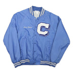 HARTWELL Mens Blue Varsity Jacket L Polyester Blend Striped Ribbed Cuffs