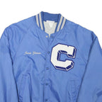 HARTWELL Mens Blue Varsity Jacket L Polyester Blend Striped Ribbed Cuffs