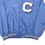 HARTWELL Mens Blue Varsity Jacket L Polyester Blend Striped Ribbed Cuffs