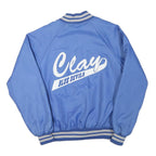 HARTWELL Mens Blue Varsity Jacket L Polyester Blend Striped Ribbed Cuffs