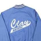 HARTWELL Mens Blue Varsity Jacket L Polyester Blend Striped Ribbed Cuffs