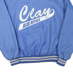 HARTWELL Mens Blue Varsity Jacket L Polyester Blend Striped Ribbed Cuffs