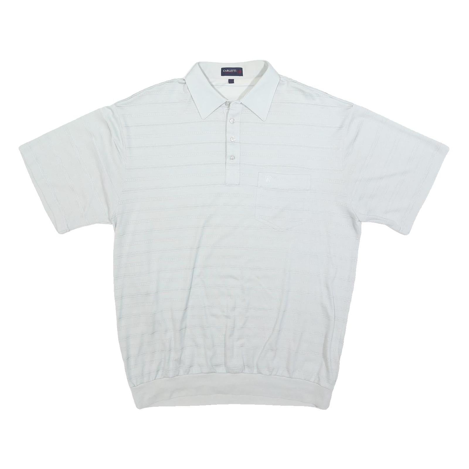 CARLETTI Mens White Short Sleeve Plain Pocket Polo Shirt L Polyester Blend