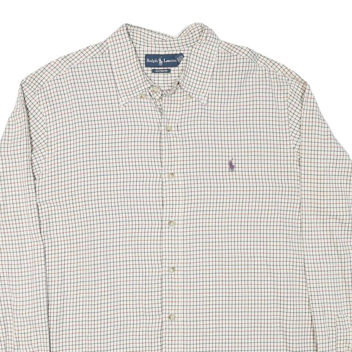 RALPH LAUREN Mens White & Brown Check Shirt 2XL Classic Fit Button-Down Collar