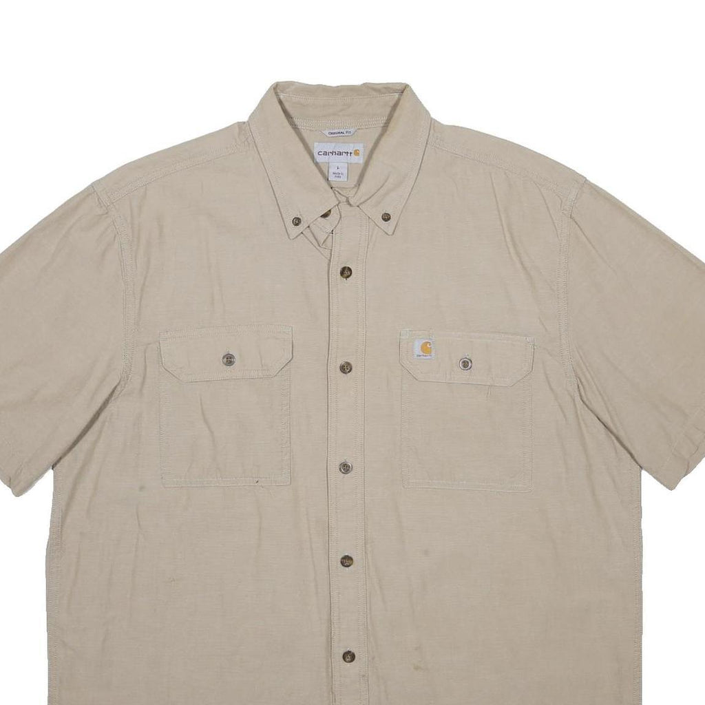 CARHARTT Mens Beige Short Sleeve Cotton Shirt L Casual Workwear