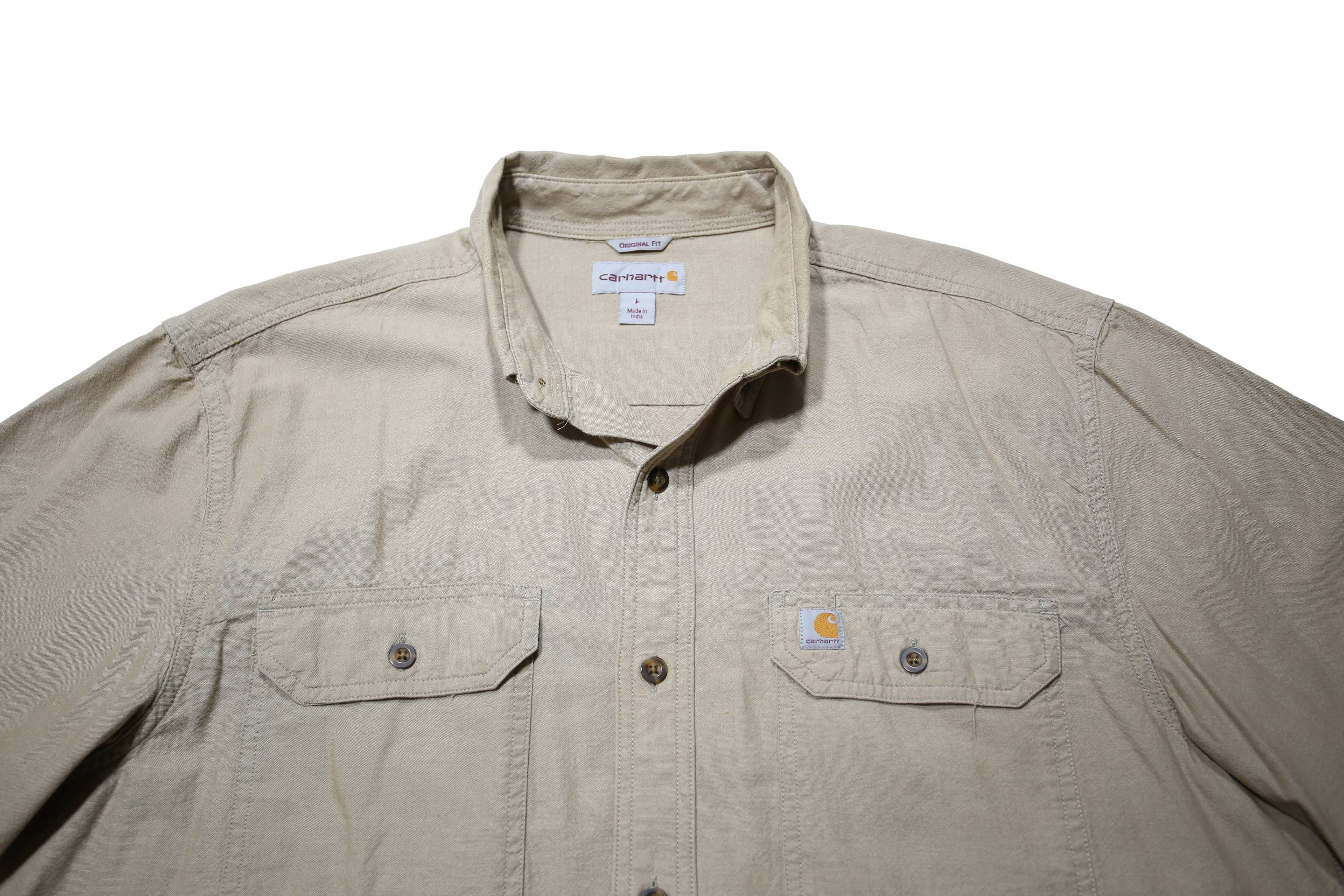 CARHARTT Mens Beige Short Sleeve Cotton Shirt L Casual Workwear