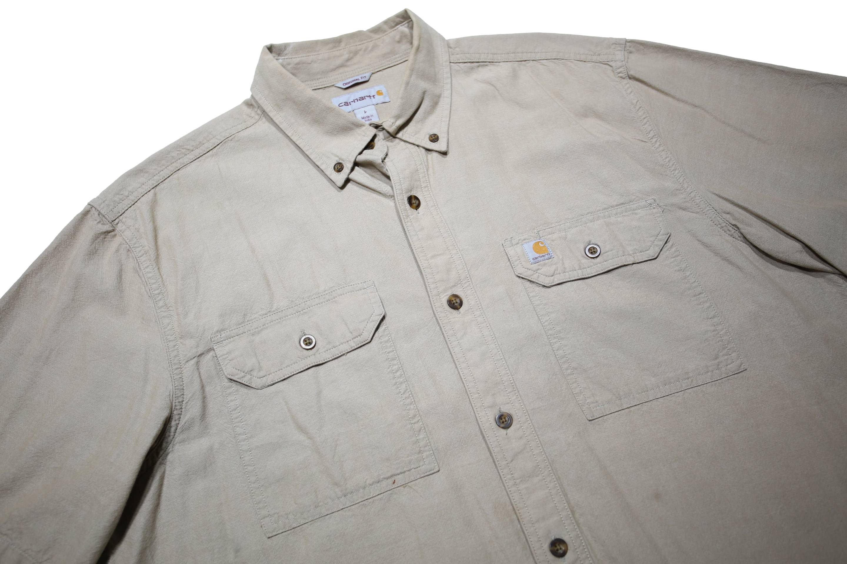 CARHARTT Mens Beige Short Sleeve Cotton Shirt L Casual Workwear